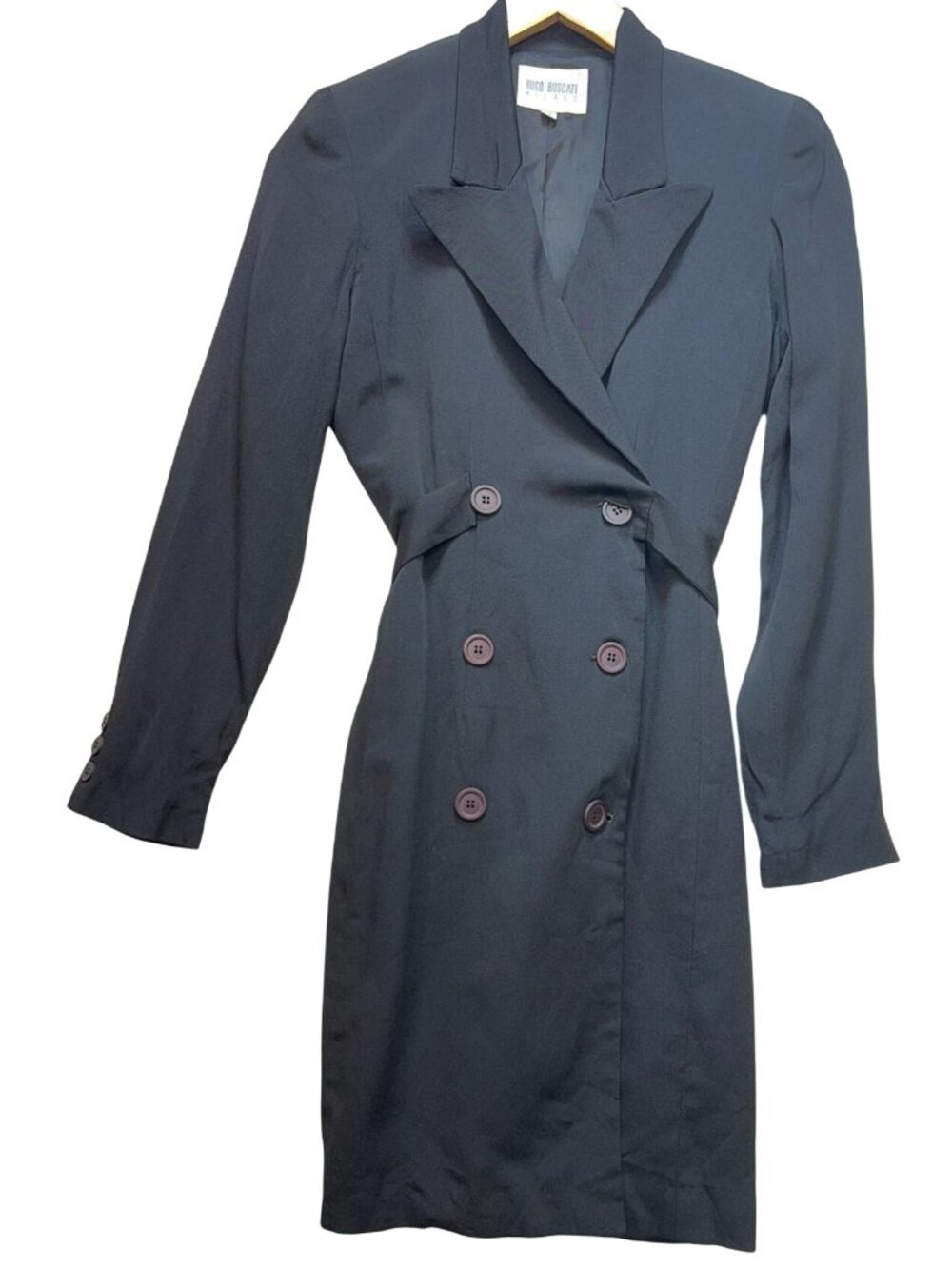 Hugo Buscati Women's Double-Breasted Blazer Dress Long Sleeve Size 4 Black Solid